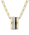 Macy's Lab-created White Sapphire (4/5 Ct. T.w.) & Black Enamel Paperclip Link 18" Pendant Necklace In Ster In Gold Over Silver