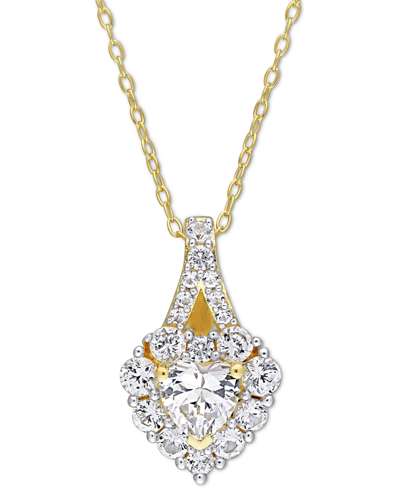 Macy's Lab-created White Sapphire Heart Halo 18" Pendant Necklace (2-7/8 Ct. T.w.) In Yellow-plated Sterlin In Gold Over Silver