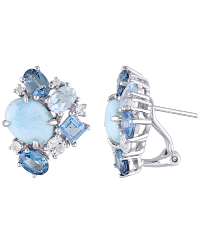 Macy's Larimar (6-3/8 Ct. T.w.) & Multicolor Topaz (4-1/2 Ct. T.w.) Cluster Stud Earrings In Sterling Silve In Silver