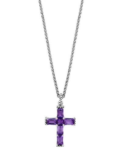 Effy Collection Effy Amethyst Cross 18" Pendant Necklace (5 Ct. T.w.) In Sterling Silver