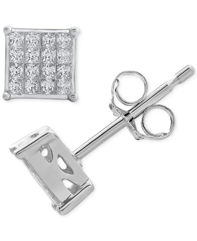 Macy's Diamond Princess Cluster Stud Earrings (3/4 Ct. T.w.) In 14k White Gold