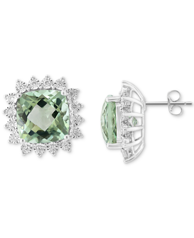 Effy Collection Effy Green Quartz (10-1/2 Ct. T.w.) & Diamond (1/3 Ct. T.w.) Halo Stud Earrings In 14k White Gold In Green Amethyst