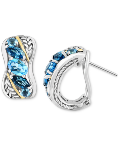 Effy Collection Effy Blue Topaz Hoop Earrings (3-1/3 Ct. T.w.) In Sterling Silver & 18k Gold-plate