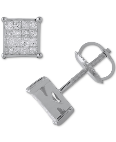Macy's Diamond Princess Cluster Stud Earrings (1/2 Ct. T.w.) In 14k White Gold