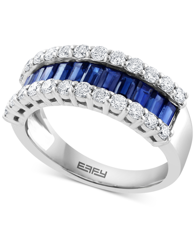 Effy Collection Effy Sapphire (1-1/2 Ct. T.w.) & Diamond (5/8 Ct. T.w.) Baguette Statement Ring In 14k White Gold