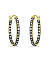 GIANI BERNINI 20MM CUBIC ZIRCONIA WITH BLACK RHODIUM OVAL INSIDE OUTSIDE HOOP EARRINGSS, 18K GOLD OVER SILVER