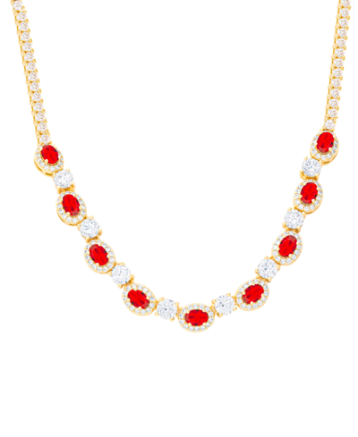 Macy's Lab-created Ruby (4-3/4 Ct. T.w.) & Cubic Zirconia Halo 18" Statement Necklace In Gold-plated Brass