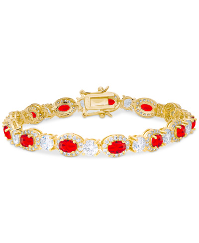Macy's Lab-created Ruby (7-3/4 Ct. T.w.) & Cubic Zirconia Halo Link Bracelet In Gold-plated Brass