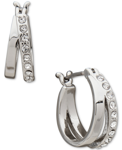 Karl Lagerfeld Extra-small Pave Split Hoop Earrings, 0.49" In Silver