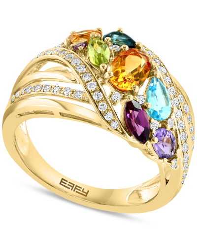 Effy Collection Effy Multi-gemstone (1-3/4 Ct.t.w.) & Diamond (1/4 Ct. T.w.) Cluster Statement Ring In 14k Gold In Multi Color