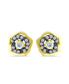 GIANI BERNINI CUBIC ZIRCONIA WITH BLACK RHODIUM FLOWER STUD EARRINGS, 18K GOLD OVER SILVER