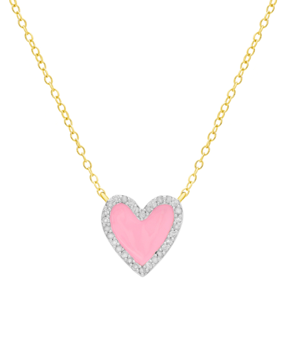 Macy's Diamond Pink Enamel Heart "loved" 18" Pendant Necklace (1/8 Ct. T.w.) In 14k Gold-plated Sterling Si In Gold-plated Sterling Silver