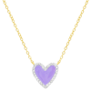 Macy's Diamond Purple Enamel Heart "loved" 18" Pendant Necklace (1/8 Ct. T.w.) In 14k Gold-plated Sterling In Gold-plated Sterling Silver