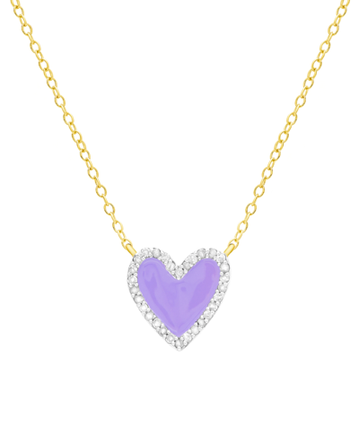 Macy's Diamond Purple Enamel Heart "loved" 18" Pendant Necklace (1/8 Ct. T.w.) In 14k Gold-plated Sterling In Gold-plated Sterling Silver
