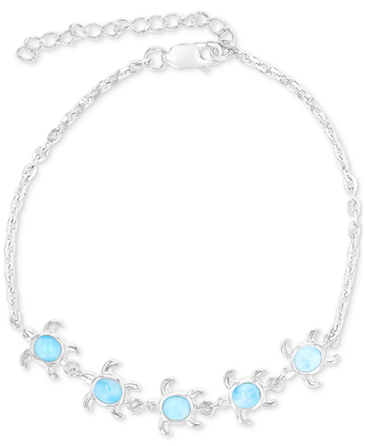 Macy's Larimar Turtle Link Bracelet (3/4 Ct. T.w.) In Sterling Silver