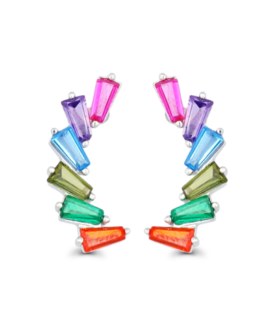 Macy's Multicolor Baguette Earrings In Sterling Silver