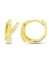 Macy's Cubic Zirconia Crisscross Extra Small Huggie Hoop Earrings In Sterling Silver Or 14k Gold-plated Ste In Gold Over Sterling Silver