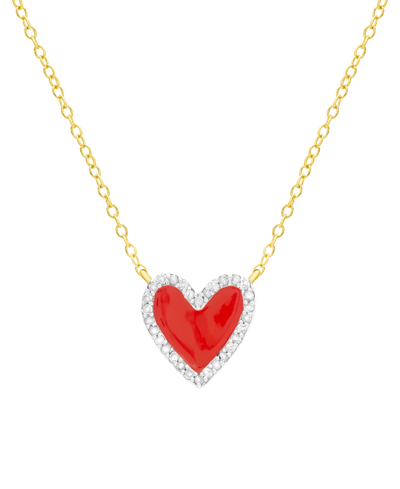 Macy's Diamond Red Enamel Heart "loved" 18" Pendant Necklace (1/8 Ct. T.w.) In 14k Gold-plated Sterling Sil In Gold-plated Sterling Silver