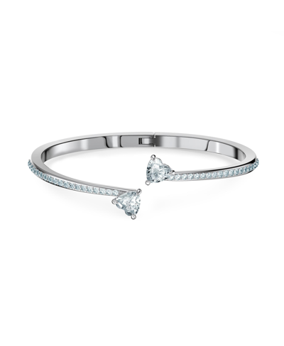 Swarovski Attract Soul Heart Rhodium Plated Bangle In Silver-plated