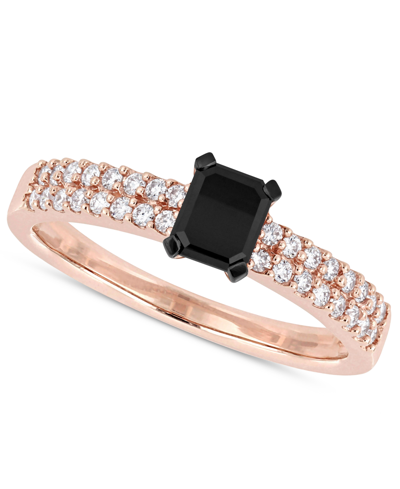 Macy's Black Diamond (1/2 Ct. T.w.) & White Diamond (1/4 Ct. T.w.) Emerald-cut Pave Engagement Ring In 14k In Rose Gold