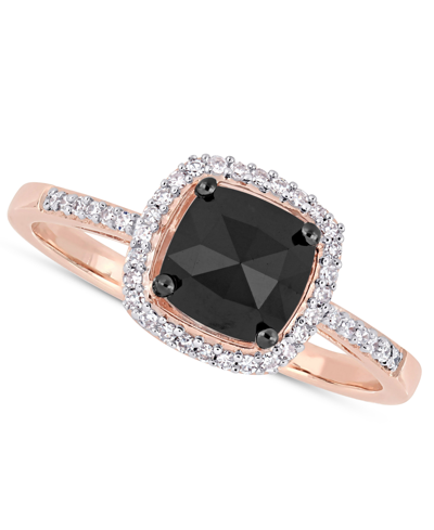 Macy's Black Diamond (7/8 Ct. T.w.) & White Diamond (1/10 Ct. T.w.) Cushion Halo Engagement Ring In 14k Ros In Rose Gold