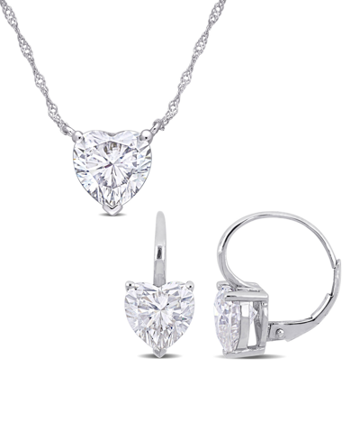 Macy's Moissanite In 10k Gold Heart Solitaire Necklace And Earrings Set, 3 Piece