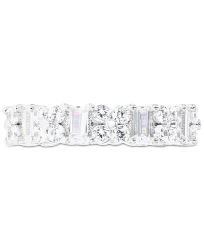 Macy's Cubic Zirconia Round & Baguette Eternity Band In Sterling Silver In White