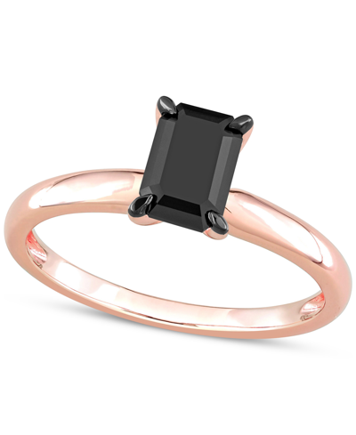 Macy's Black Diamond Emerald-cut Solitaire Engagement Ring (1 Ct. T.w.) In 14k Rose Gold