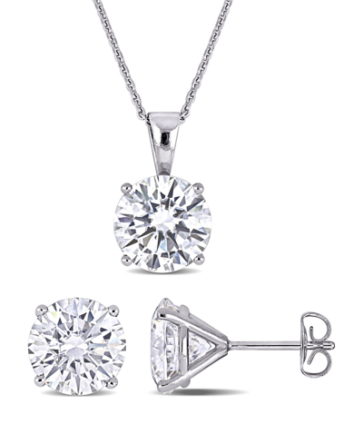 Macy's Moissanite In 14k Gold Solitaire Necklace And Stud Earrings Set, 3 Piece