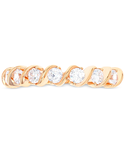 Macy's Cubic Zirconia Seven Stone S-curve Ring In 14k Gold-plated Sterling Silver In Rose Gold