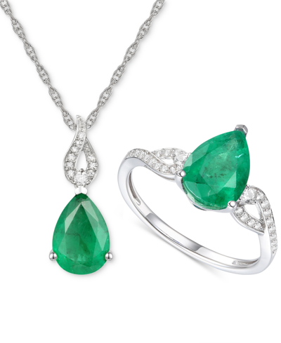Macy's 2-pc. Set Lab-created Emerald (3-1/3 Ct. T.w.) & Lab-created White Sapphire (1/5 Ct. T.w.) Pendant N