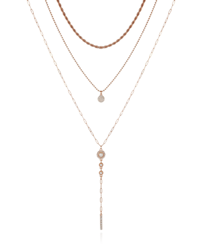 T Tahari Crystal And Imitation Pearl Layering Necklace Set, 3 Piece In Gold-tone