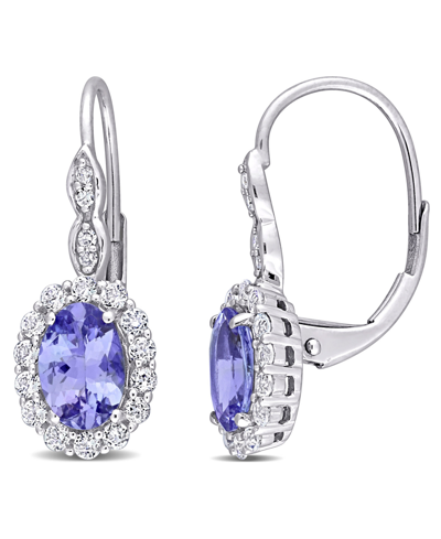 Macy's Tanzanite, Topaz And Diamond Accent Vintage-like Halo Earrings In 14k White Gold
