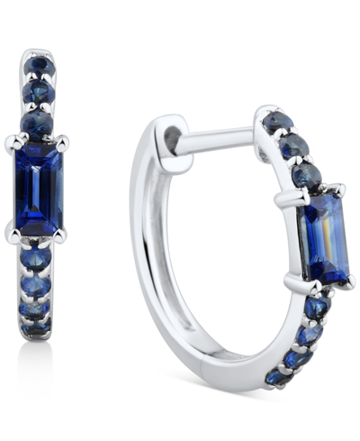 Macy's Sapphire Extra Small Hoop Earrings (1/2 Ct. T.w.) In 14k White Gold, 0.43"