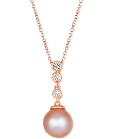 Le Vian Strawberry Pearl (8mm) & Nude Diamond (1/10 Ct. T.w.) Adjustable Pendant Necklace In 14k Rose Gold