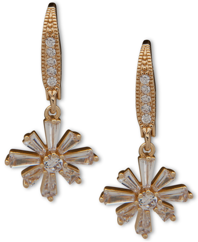 Anne Klein Gold-tone Cubic Zirconia Starburst Drop Earrings In Cyrstal
