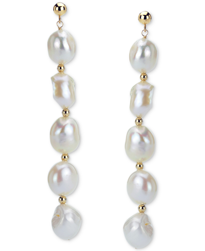 Macy's Black Cultured Freshwater Baroque Pearl (11-12mm) Drop Earrings In 14k Gold (also In White & Pink Cu