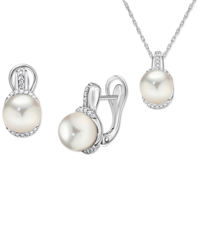 Macy's 2-pc. Set Cultured Freshwater Pearl (9mm) & White Zircon (7/8 Ct. T.w.) Pendant Necklace, & Matching