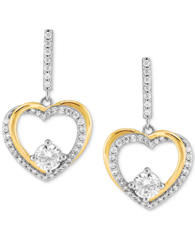 Macy's Cubic Zirconia Heart Drop Earrings In Sterling Silver & 14k Gold-plate In Gold Over Silver