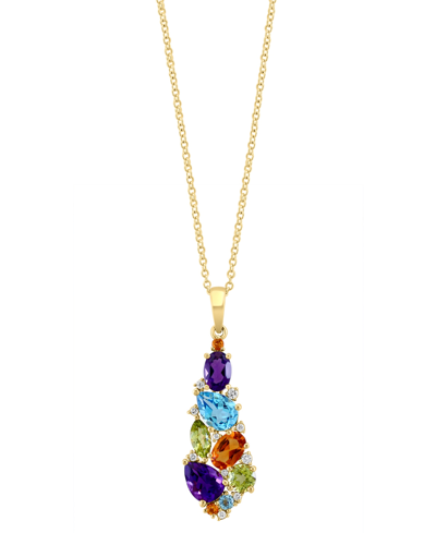 Effy Collection Effy Multi-gemstone (2-3/4 Ct. T.w.) & Diamond (1/20 Ct. T.w.) Elongated Cluster 18" Pendant Necklac In Multi Gemstone