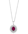 Effy Collection Effy Ruby (1-7/8 Ct. T.w.) & Diamond (1/5 Ct. T.w.) Oval Halo 18" Pendant Necklace In 14k Two-tone G In Ruby