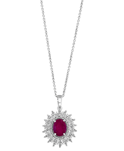 Effy Collection Effy Ruby (1-7/8 Ct. T.w.) & Diamond (1/5 Ct. T.w.) Oval Halo 18" Pendant Necklace In 14k Two-tone G