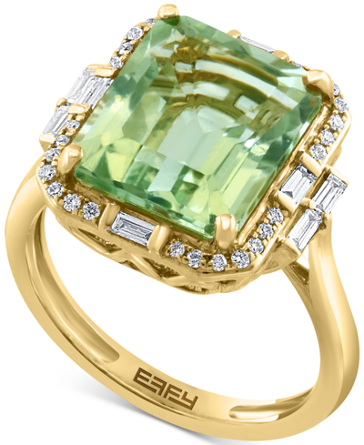 Effy Collection Effy Green Quartz (5-1/3 Ct. T.w.) & Diamond (1/3 Ct. T.w.) Halo Ring In 14k Gold In Green Amethyst