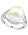 Honora Cultured White Ming Pearl (11-13mm) & Diamond (1/3 Ct. T.w.) Ring In 14k Gold In White Gold