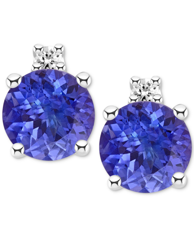 Macy's Sapphire (3/4 Ct. T.w.) & Diamond Accent Stud Earrings In 14k White Gold (also In Emerald, Ruby, & T In Tanzanite