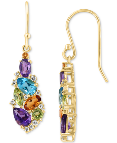 Effy Collection Effy Multi-gemstone (3 Ct. T.w.) & Diamond (1/8 Ct. T.w.) Teardrop Cluster Drop Earrings In 14k Gold In Multi Gemstone