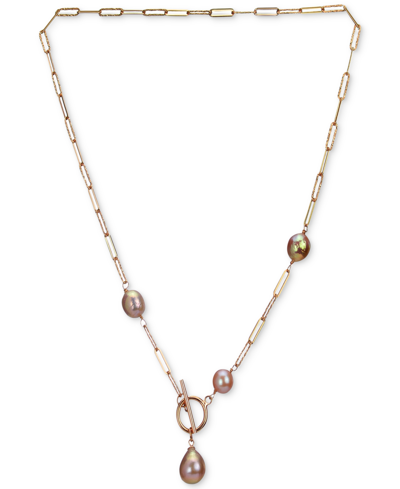 Macy's Pink Cultured Freshwater Pearl (10-13mm) Paperclip Link 21" Toggle Necklace In 18k Rose Gold-plated