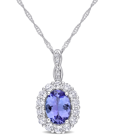 Macy's Tanzanite, Topaz And Diamond Accent Vintage-like Halo Necklace In 14k White Gold