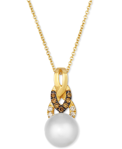 Le Vian Vanilla Pearl (8mm) & Diamond (1/10 Ct. T.w.) Adjustable Pendant Necklace In 14k Gold In Yellow Gold