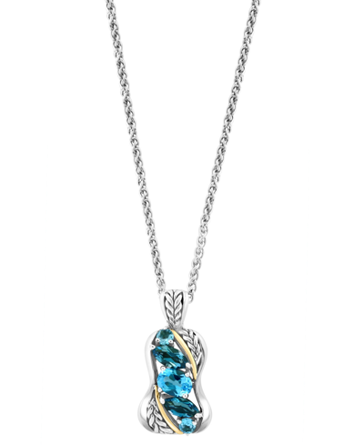 Effy Collection Effy Blue Topaz 18" Pendant Necklace (3 Ct. T.w.) Sterling Silver & 18k Gold-plate In Multi Color